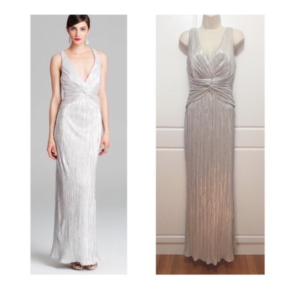 Silver Pleated Gown Laundry by Shelli Segal